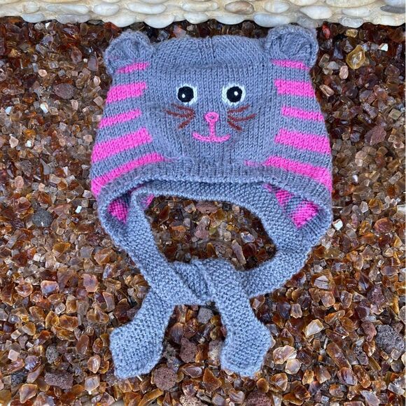 Kitty Cat Girls Grey and Pink Knit Hat. One Size. VGUC! - Picture 3 of 6